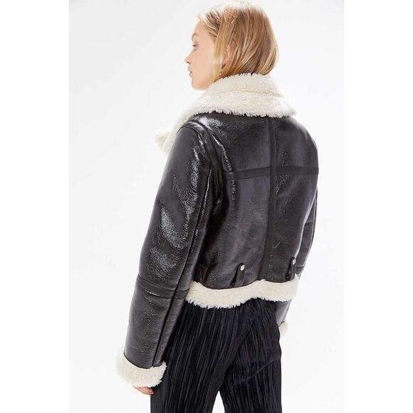 Urban Outfitters Brown Faux Leather Shearling Aviator Jacket Small - Picture 3 of 11